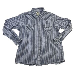 Ariat Real Shirt Womens XXL Pearl Snap Button Up Down Dobby Striped Blue Western